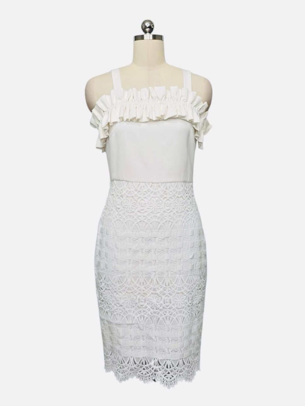 Belle Badgley Mischka Size 8 White Lace Dress Bridal Shower Rehearsal NWOT